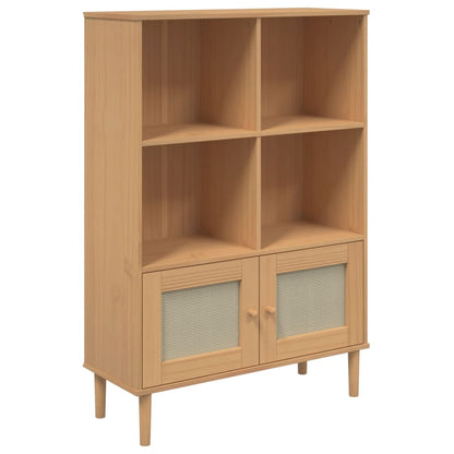 Bookcase "SENJA" Rattan Look Brown 90x35x130 cm Solid Wood Pine