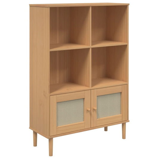 Bookcase "SENJA" Rattan Look Brown 90x35x130 cm Solid Wood Pine