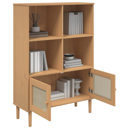 Bookcase "SENJA" Rattan Look Brown 90x35x130 cm Solid Wood Pine