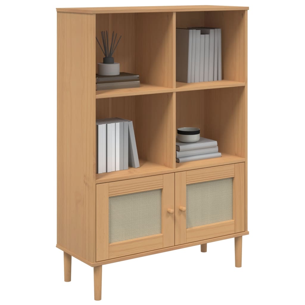 Bookcase "SENJA" Rattan Look Brown 90x35x130 cm Solid Wood Pine