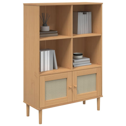 Bookcase "SENJA" Rattan Look Brown 90x35x130 cm Solid Wood Pine