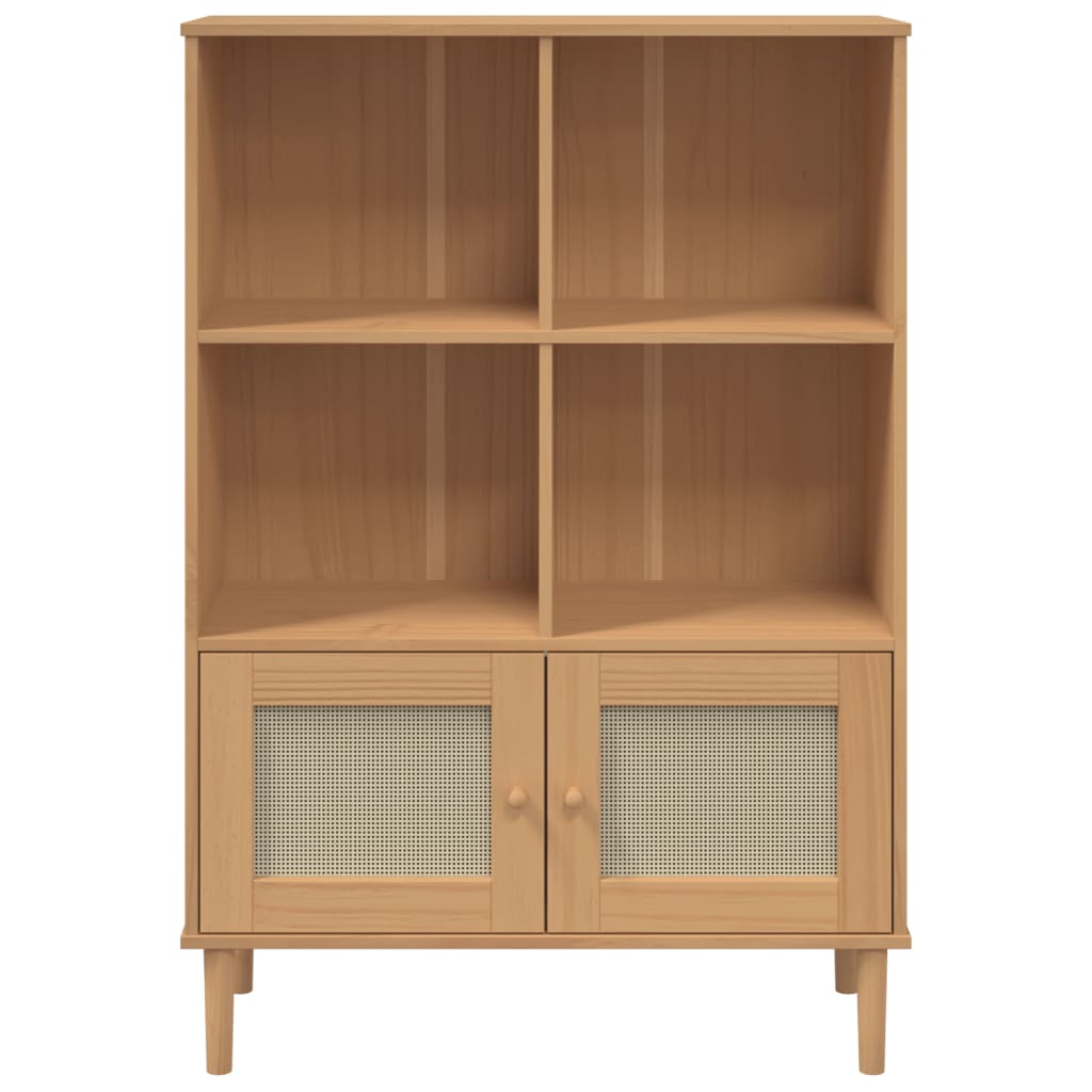 Bookcase "SENJA" Rattan Look Brown 90x35x130 cm Solid Wood Pine