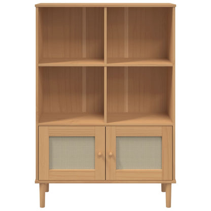 Bookcase "SENJA" Rattan Look Brown 90x35x130 cm Solid Wood Pine