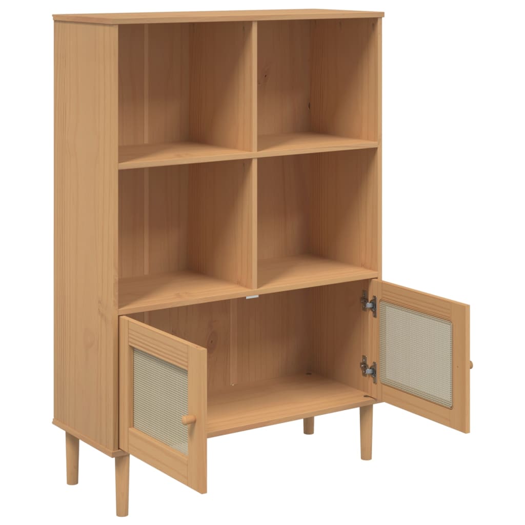 Bookcase "SENJA" Rattan Look Brown 90x35x130 cm Solid Wood Pine
