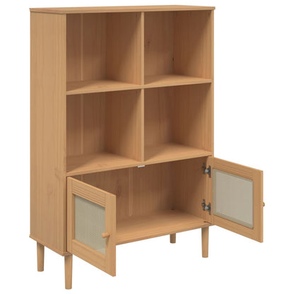 Bookcase "SENJA" Rattan Look Brown 90x35x130 cm Solid Wood Pine