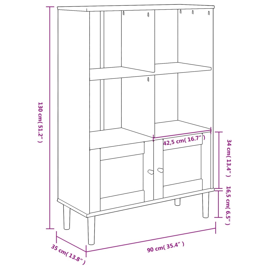 Bookcase "SENJA" Rattan Look Brown 90x35x130 cm Solid Wood Pine