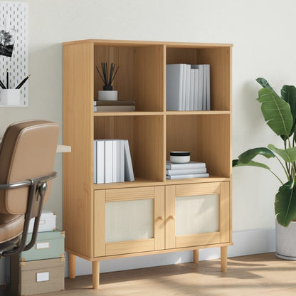 Bookcase "SENJA" Rattan Look Brown 90x35x130 cm Solid Wood Pine