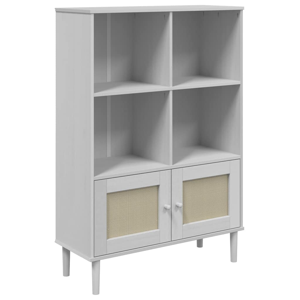 Bookcase "SENJA" Rattan Look White 90x35x130 cm Solid Wood Pine