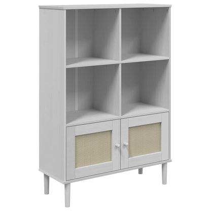 Bookcase "SENJA" Rattan Look White 90x35x130 cm Solid Wood Pine
