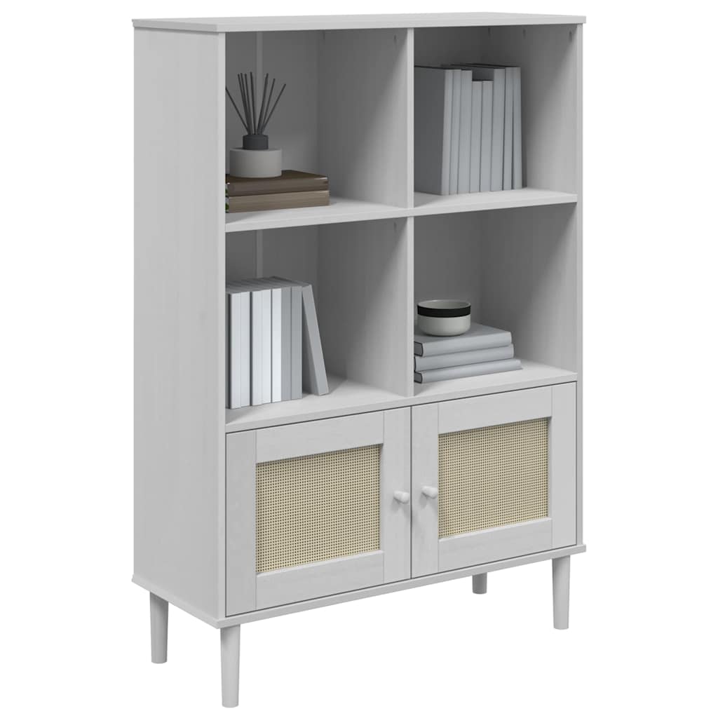 Bookcase "SENJA" Rattan Look White 90x35x130 cm Solid Wood Pine