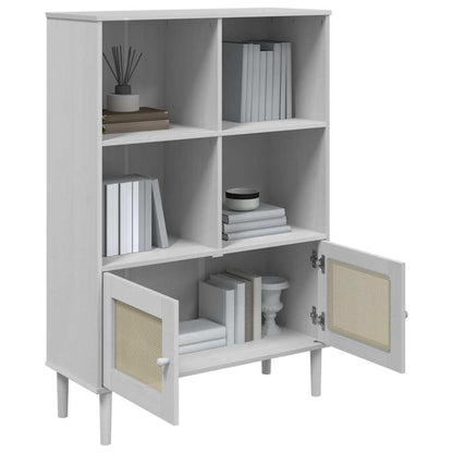 Bookcase "SENJA" Rattan Look White 90x35x130 cm Solid Wood Pine