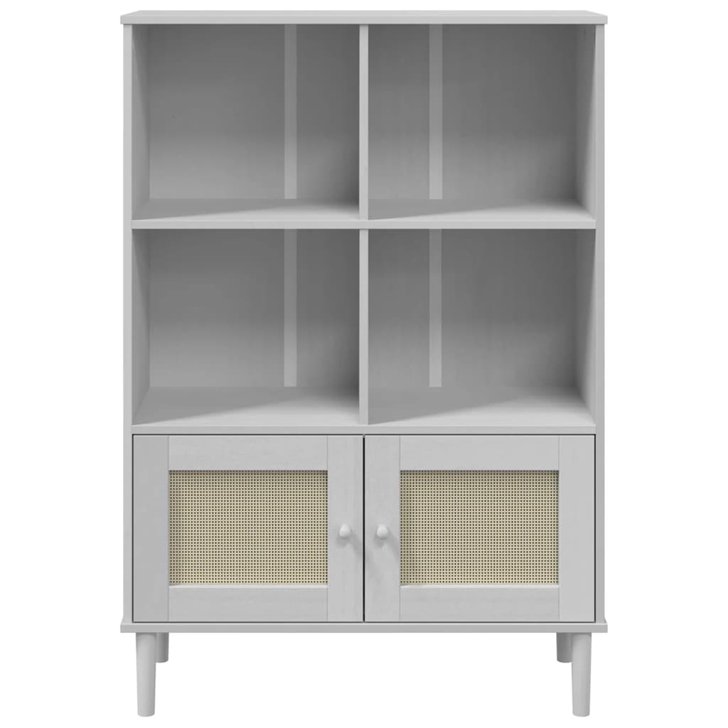 Bookcase "SENJA" Rattan Look White 90x35x130 cm Solid Wood Pine