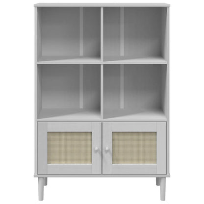 Bookcase "SENJA" Rattan Look White 90x35x130 cm Solid Wood Pine