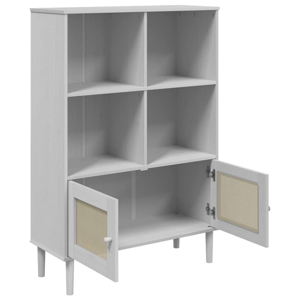 Bookcase "SENJA" Rattan Look White 90x35x130 cm Solid Wood Pine