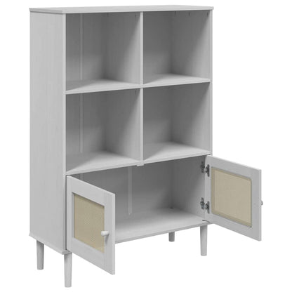 Bookcase "SENJA" Rattan Look White 90x35x130 cm Solid Wood Pine