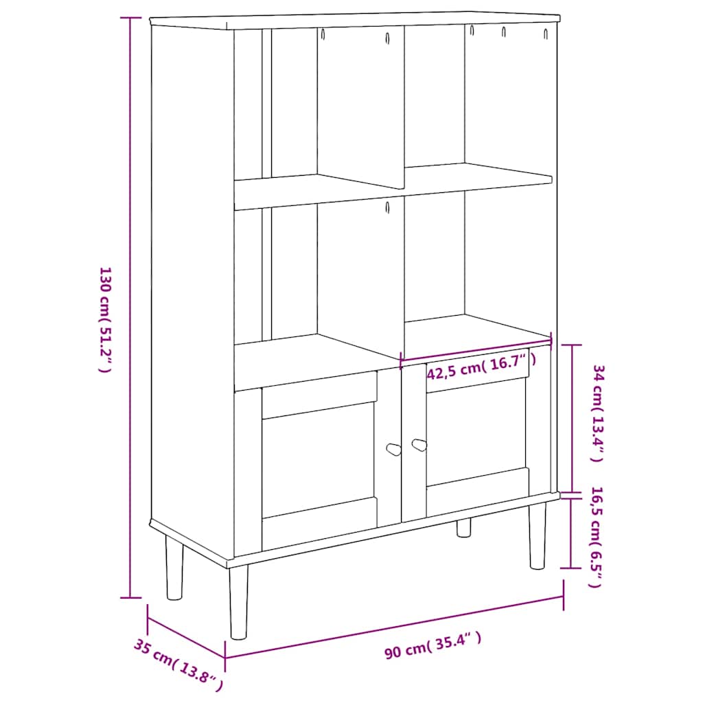 Bookcase "SENJA" Rattan Look White 90x35x130 cm Solid Wood Pine