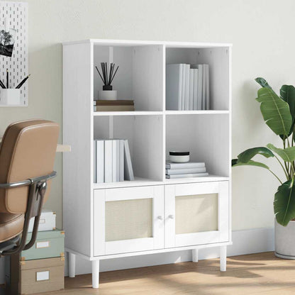 Bookcase "SENJA" Rattan Look White 90x35x130 cm Solid Wood Pine