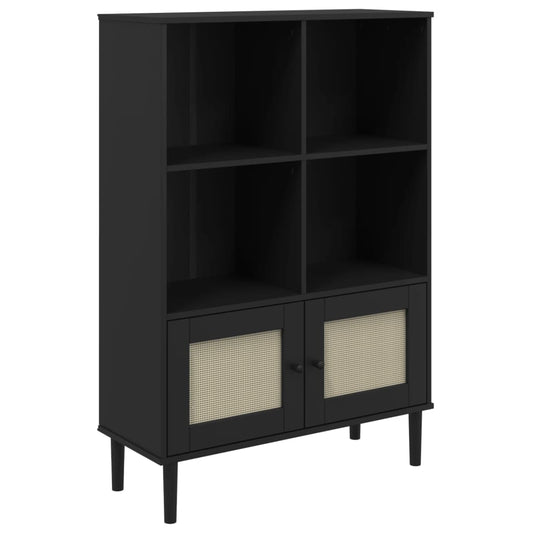 Bookcase "SENJA" Rattan Look Black 90x35x130 cm Solid Wood Pine