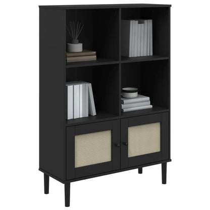 Bookcase "SENJA" Rattan Look Black 90x35x130 cm Solid Wood Pine
