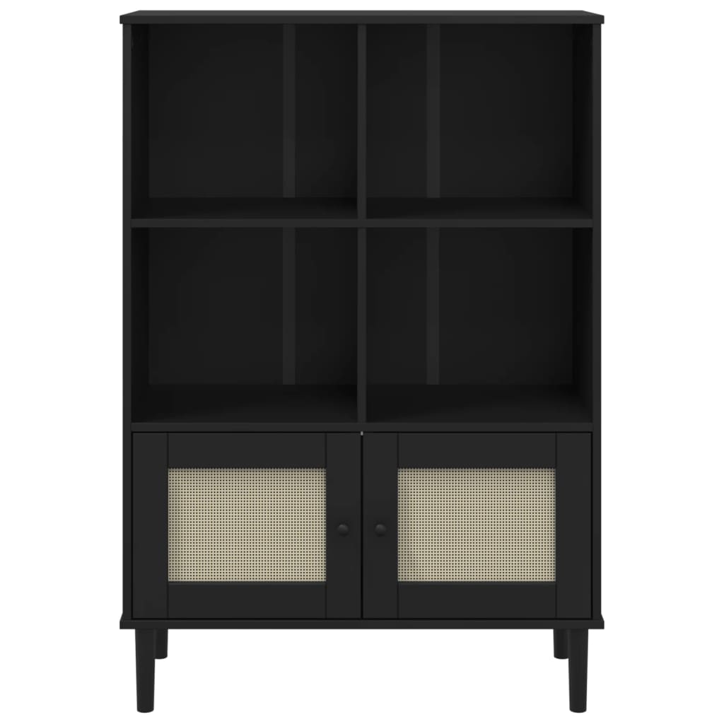 Bookcase "SENJA" Rattan Look Black 90x35x130 cm Solid Wood Pine