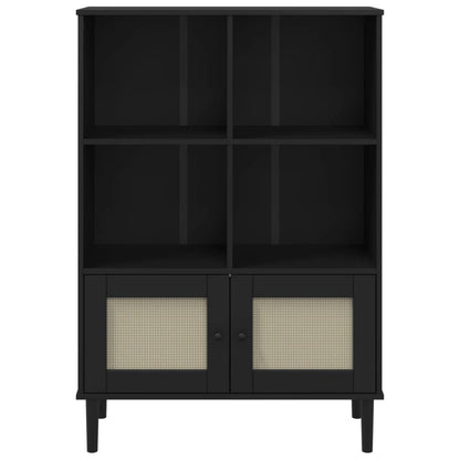 Bookcase "SENJA" Rattan Look Black 90x35x130 cm Solid Wood Pine