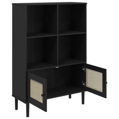 Bookcase "SENJA" Rattan Look Black 90x35x130 cm Solid Wood Pine