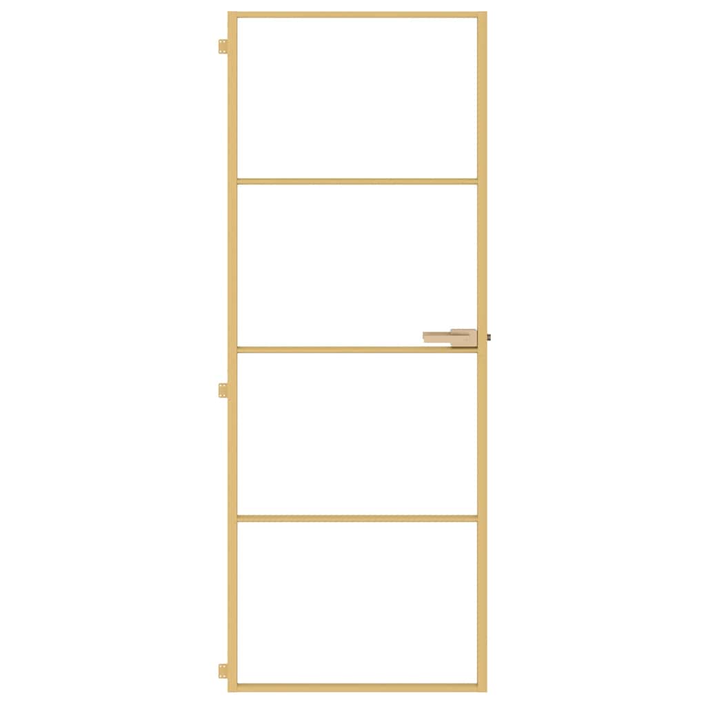 Interior Door Slim Golden 76x201.5 cm Tempered Glass and Aluminium