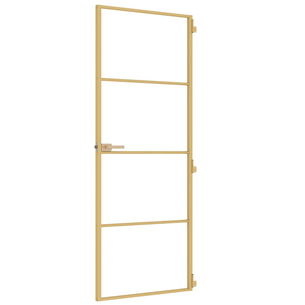Interior Door Slim Golden 76x201.5 cm Tempered Glass and Aluminium
