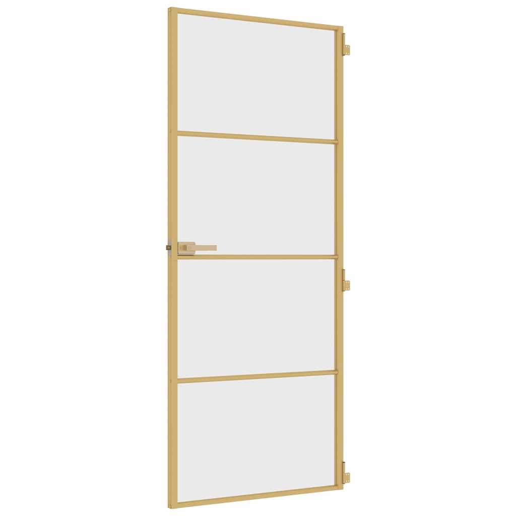 Interior Door Slim Golden 83x201.5 cm Tempered Glass and Aluminium