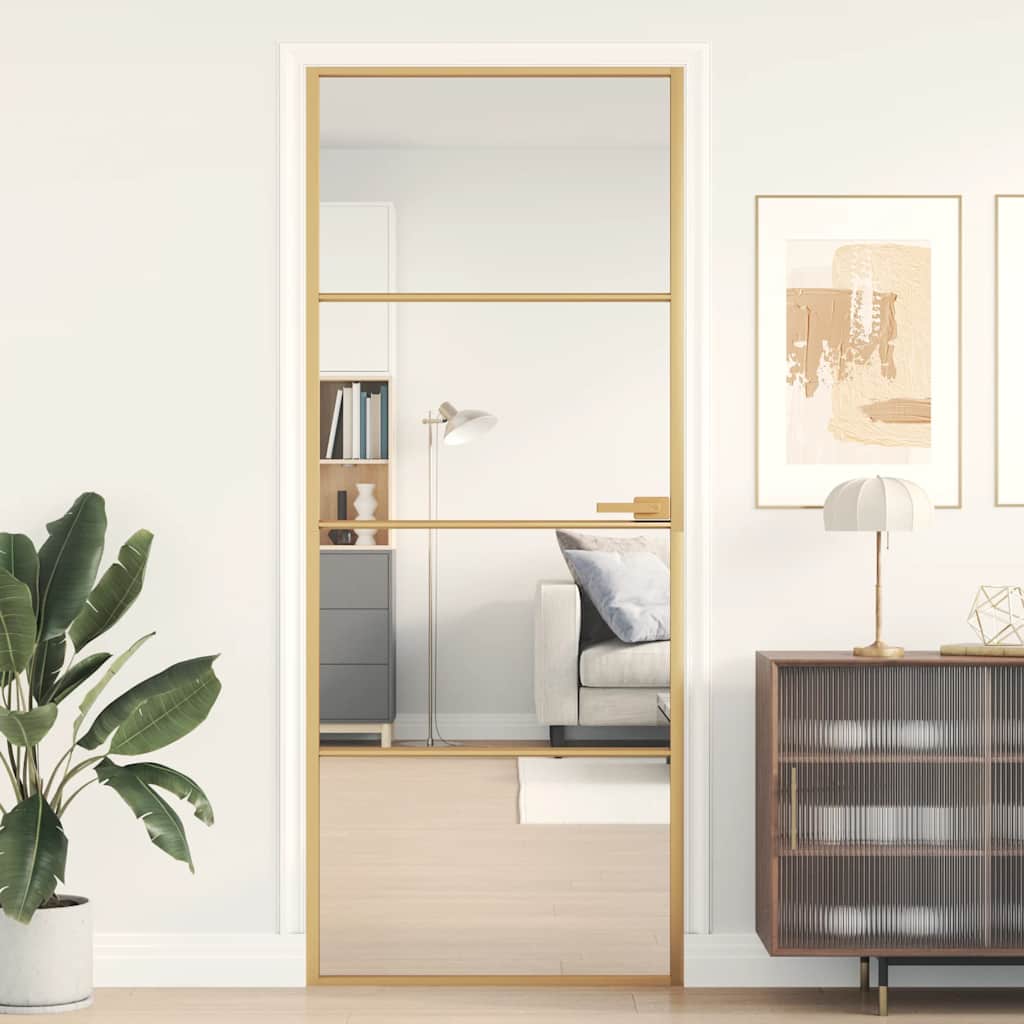 Interior Door Slim Golden 83x201.5 cm Tempered Glass and Aluminium