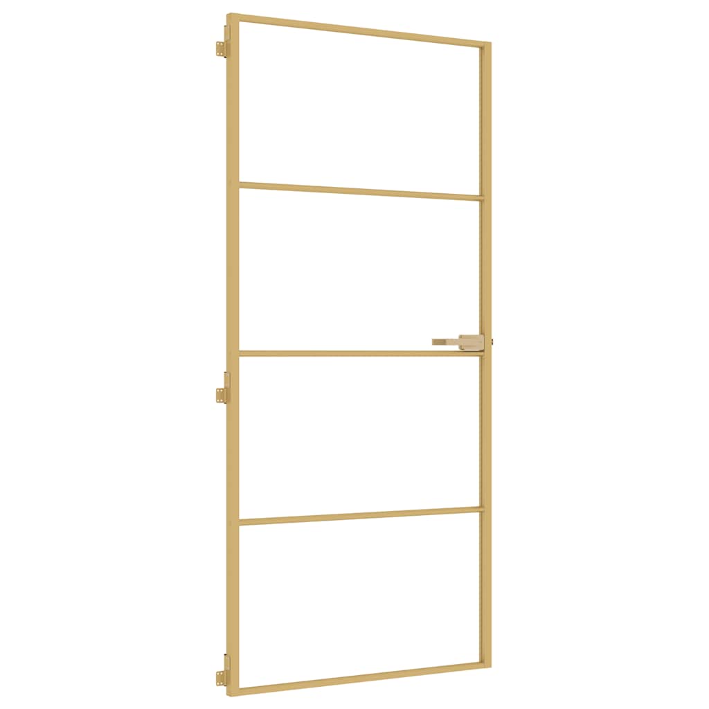 Interior Door Slim Golden 93x201.5 cm Tempered Glass and Aluminium