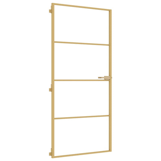 Interior Door Slim Golden 93x201,5 cm Tempered Glass and Aluminium