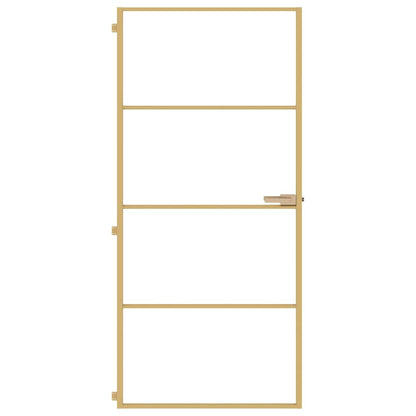 Interior Door Slim Golden 93x201.5 cm Tempered Glass and Aluminium