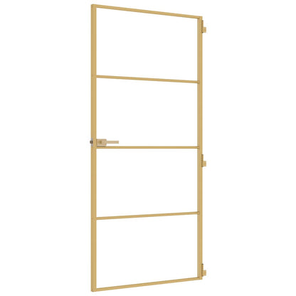 Interior Door Slim Golden 93x201.5 cm Tempered Glass and Aluminium