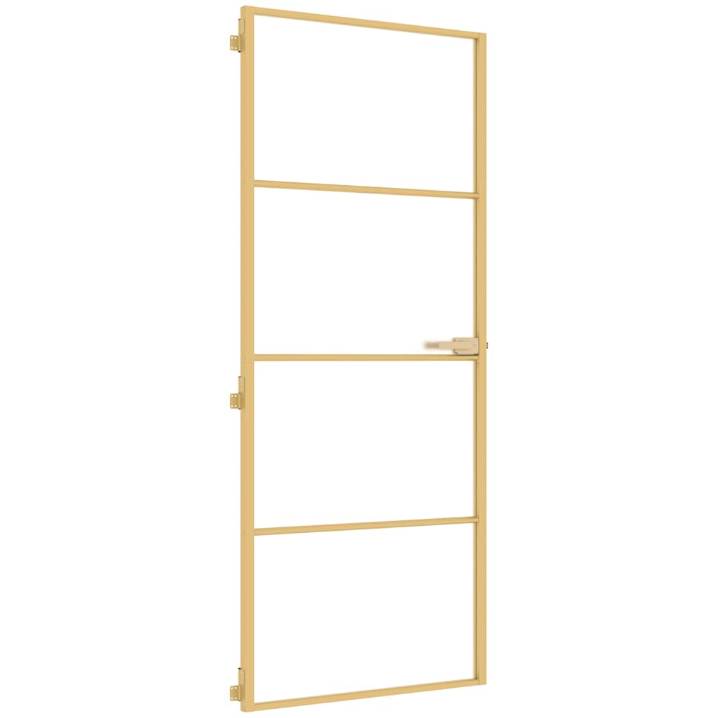 Interior Door Slim Golden 83x201.5 cm Tempered Glass and Aluminium