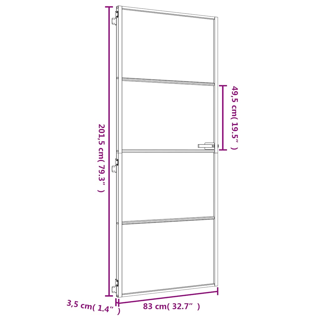 Interior Door Slim Golden 83x201.5 cm Tempered Glass and Aluminium