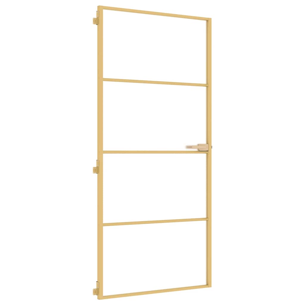 Interior Door Slim Golden 93x201.5 cm Tempered Glass and Aluminium