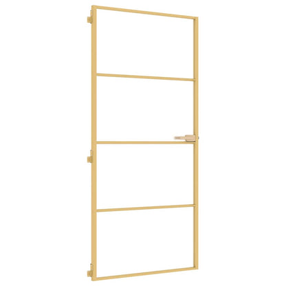 Interior Door Slim Golden 93x201.5 cm Tempered Glass and Aluminium