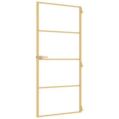 Interior Door Slim Golden 93x201,5 cm Tempered Glass and Aluminium
