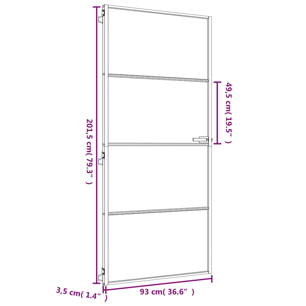 Interior Door Slim Golden 93x201,5 cm Tempered Glass and Aluminium