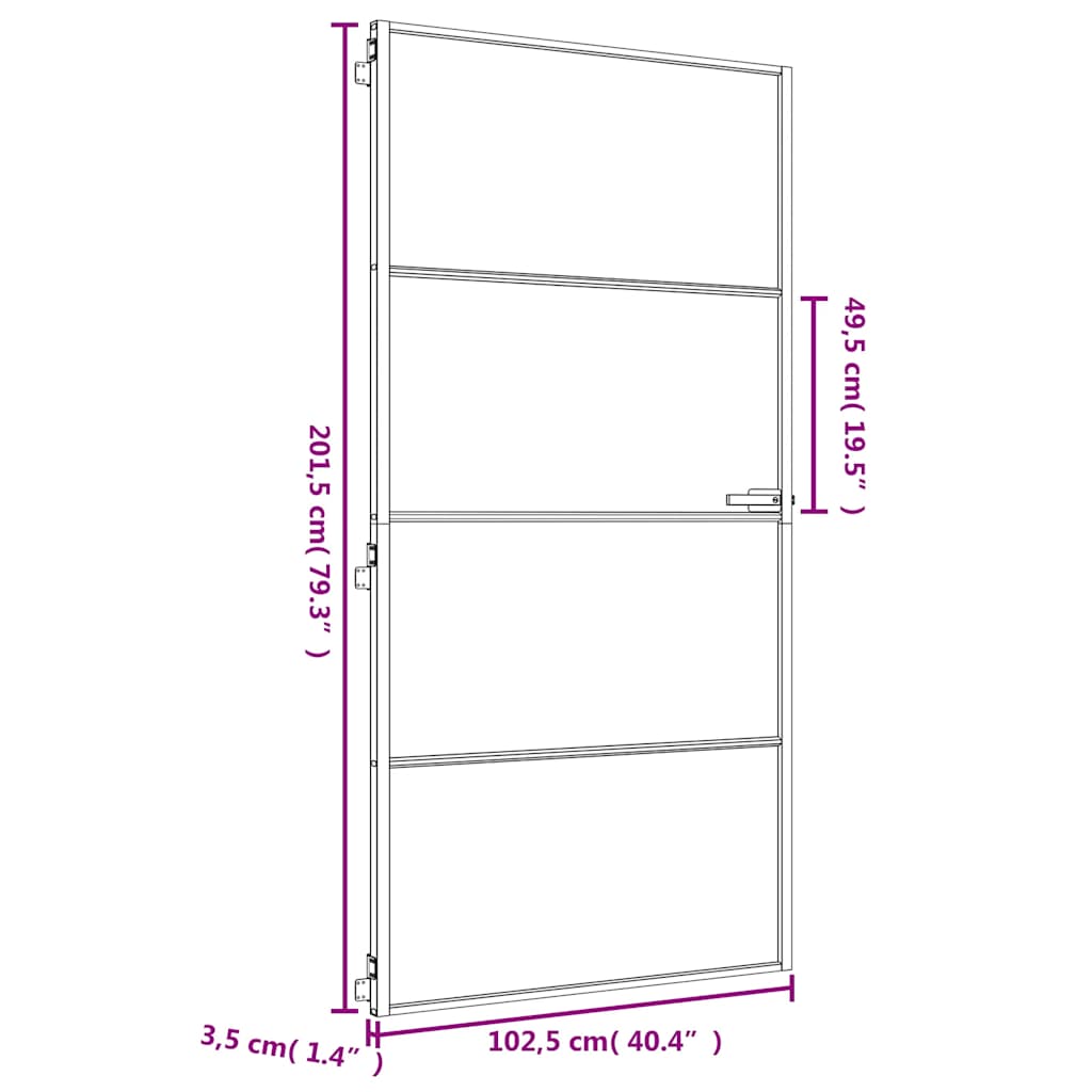 Interior Door Slim Golden 102,5x201,5 cm Tempered Glass and Aluminium