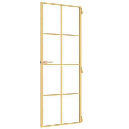 Interior Door Slim Golden 76x201.5 cm Tempered Glass and Aluminium