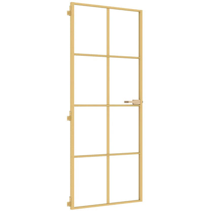 Interior Door Slim Golden 83x201.5 cm Tempered Glass and Aluminium