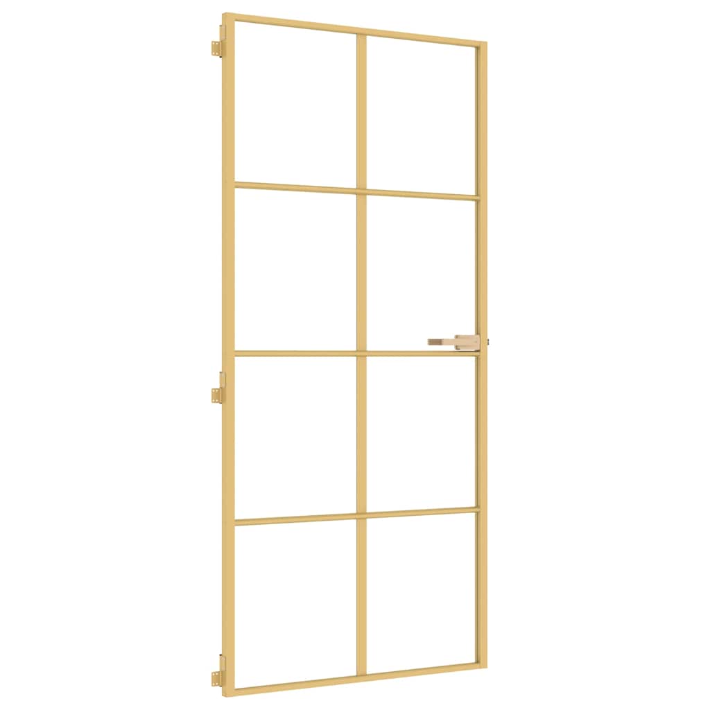 Interior Door Slim Golden 93x201.5 cm Tempered Glass and Aluminium