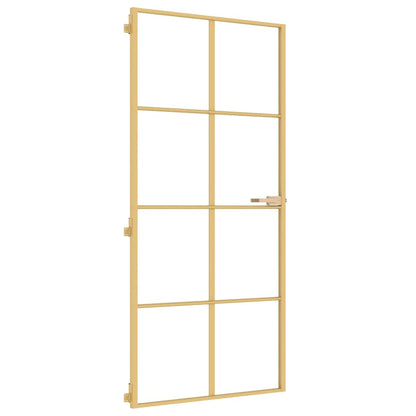 Interior Door Slim Golden 93x201.5 cm Tempered Glass and Aluminium