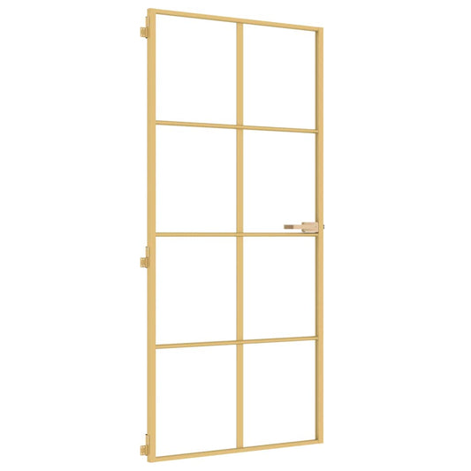 Interior Door Slim Golden 93x201,5 cm Tempered Glass and Aluminium