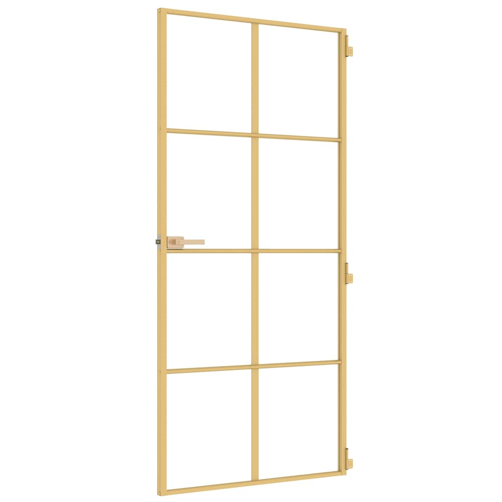 Interior Door Slim Golden 93x201.5 cm Tempered Glass and Aluminium