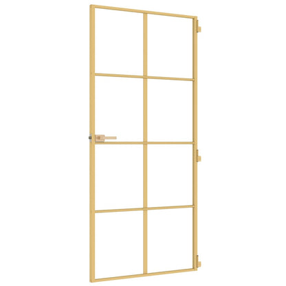 Interior Door Slim Golden 93x201.5 cm Tempered Glass and Aluminium