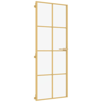 Interior Door Slim Golden 76x201.5 cm Tempered Glass and Aluminium
