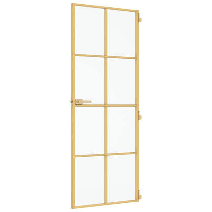 Interior Door Slim Golden 76x201.5 cm Tempered Glass and Aluminium
